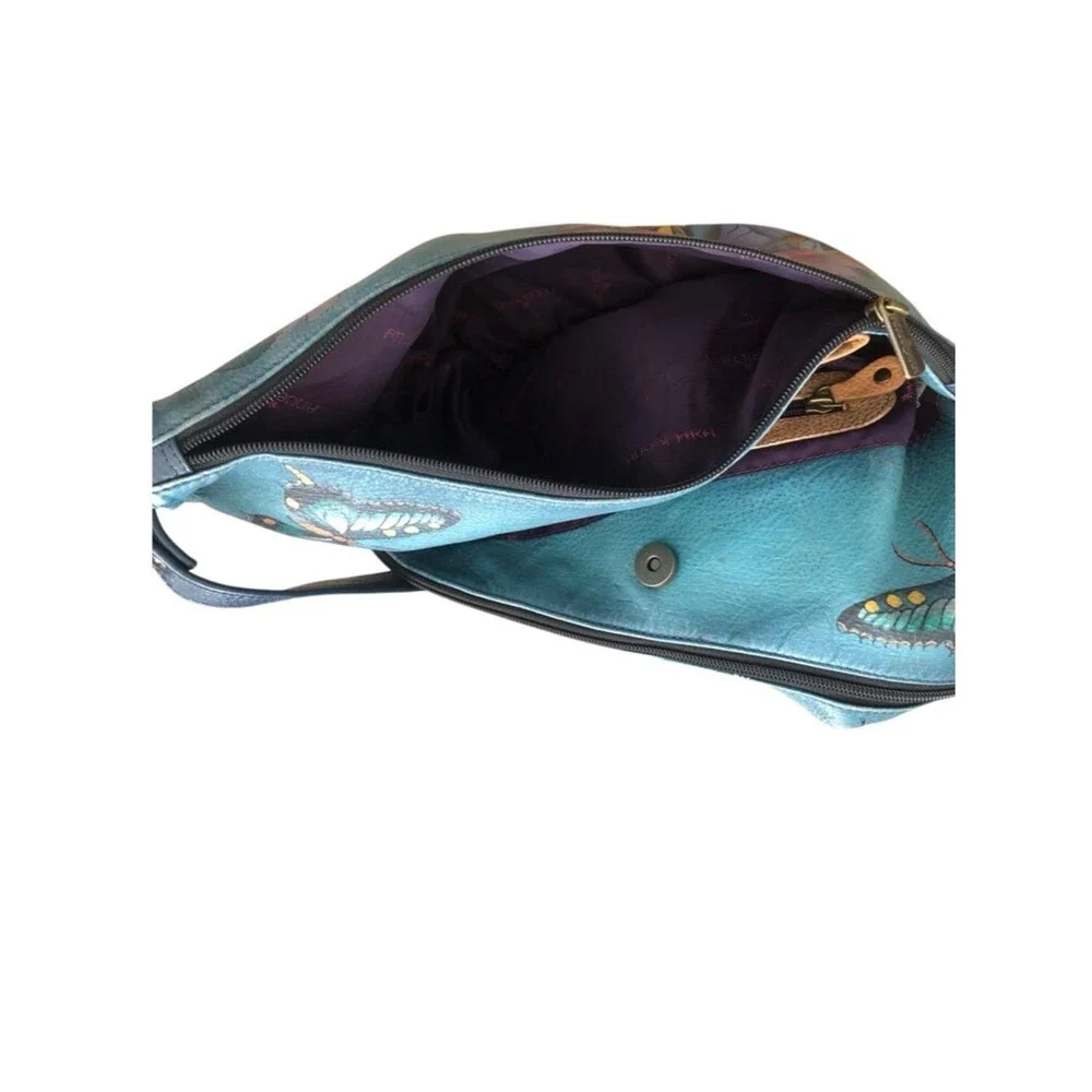 Anuschka Hand-Painted Hawaiian Twilight U-Top Convertible Hobo Crossbody